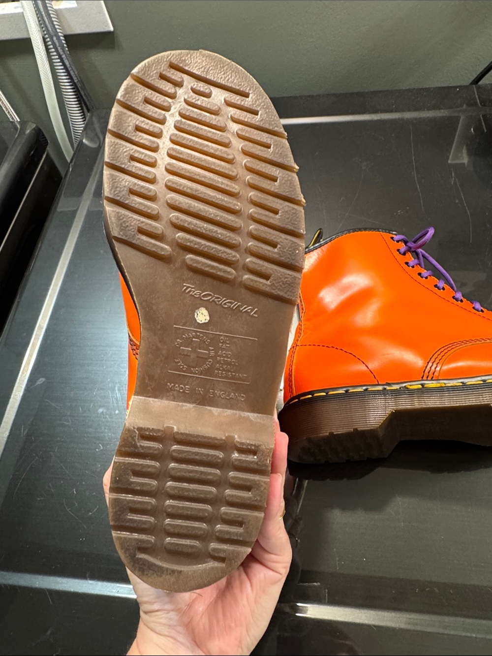 Dr. Martens Made in England Vintage Orange Leather Combat Boots Y2K rare 7.5UK - Picture 5 of 17